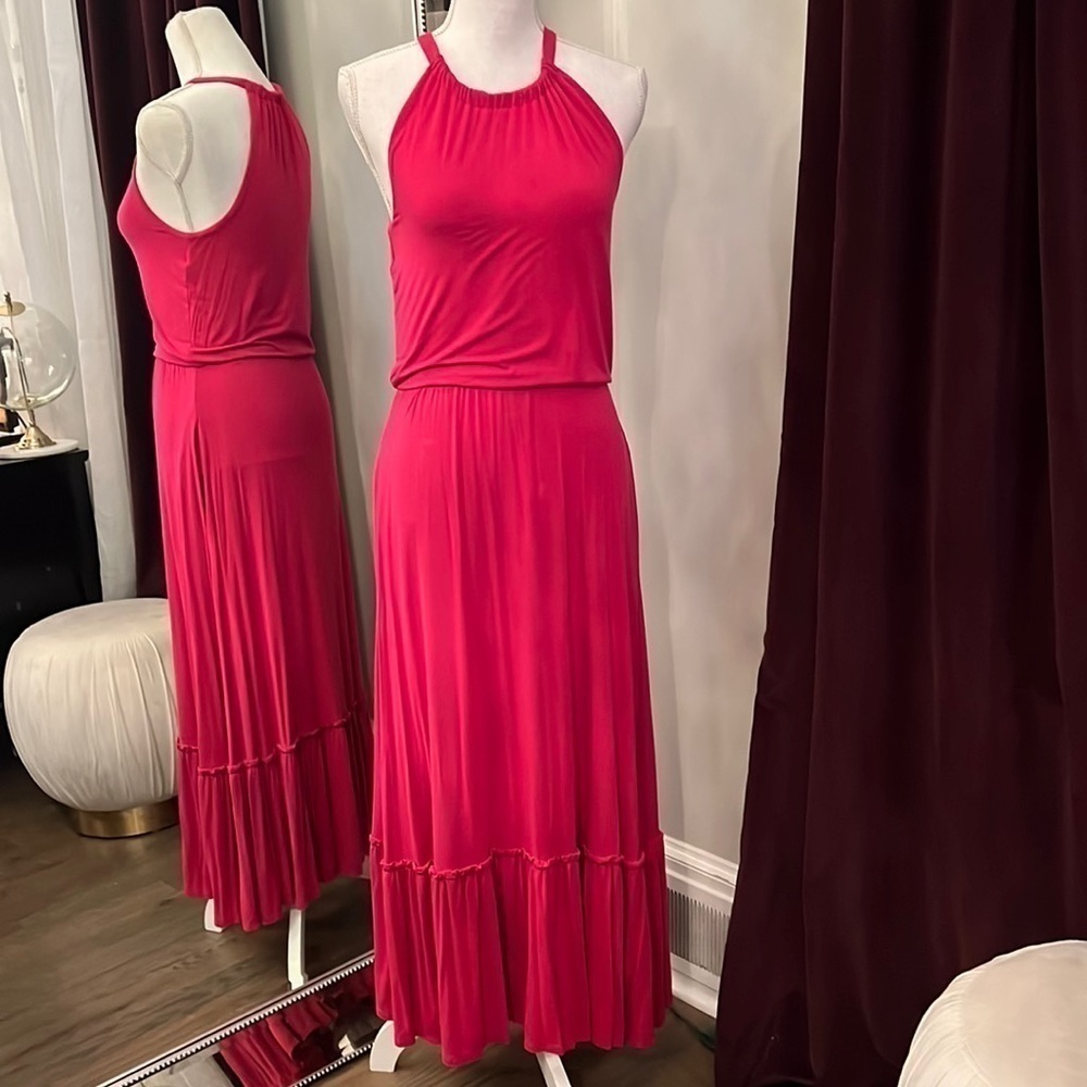 Rachel Zoe Pink Tiered Halter Neck Maxi Dress Size Small
